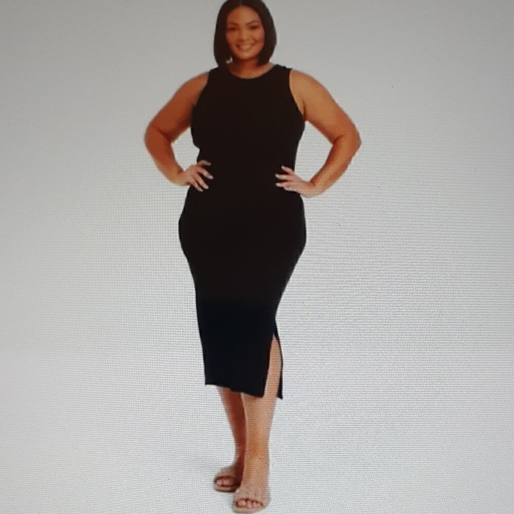 New Ava & Viv Ribbed Tank Dress Side Runched Black New With Tags 1X